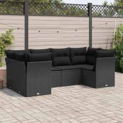 Salon de jardin 6 pcs avec coussins noir résine tressée alsavelo