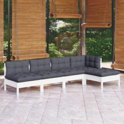 Salon de jardin 5 pcs avec coussins blanc bois de pin alsavelo