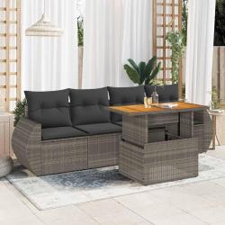 Salon de jardin 5 pcs avec coussins gris résine tressée alsavelo