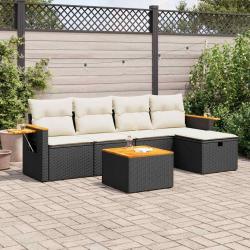Salon de jardin 6 pcs avec coussins noir résine tressée alsavelo
