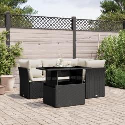 Salon de jardin 5 pcs avec coussins noir résine tressée alsavelo