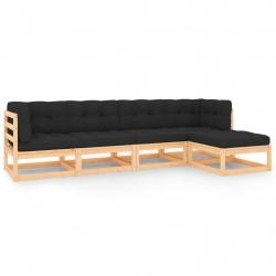 Salon de jardin 5 pcs avec coussins Bois de pin massif alsavelo