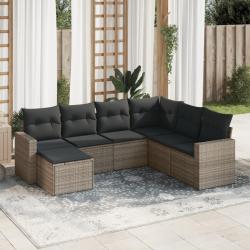 Salon de jardin avec coussins 7 pcs gris résine tressée alsavelo