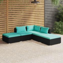 Salon de jardin 5 pcs avec coussins Résine tressée Noir alsavelo