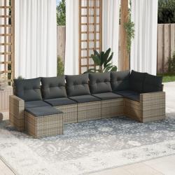 Salon de jardin avec coussins 7 pcs gris résine tressée alsavelo