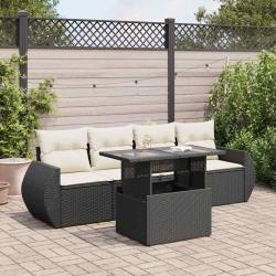 Salon de jardin 5 pcs avec coussins noir résine tressée alsavelo