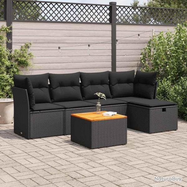 Salon de jardin 6 pcs avec coussins noir rsine tresse alsavelo