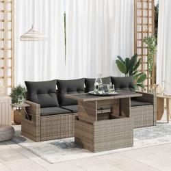 Salon de jardin 5 pcs avec coussins gris résine tressée alsavelo