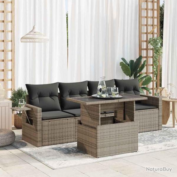 Salon de jardin 5 pcs avec coussins gris rsine tresse alsavelo