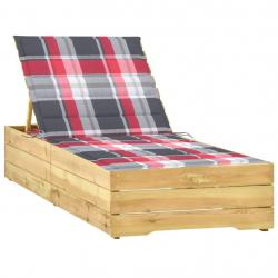 Transat chaise longue bain de soleil lit de jardin terrasse meuble d'extérieur avec coussin carreau