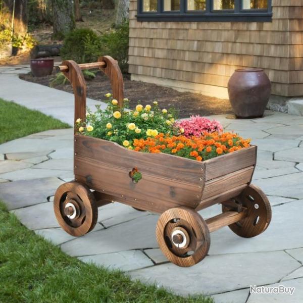 Porte-plantes Brouette En Bois Naturel – Déco Jardin Et Intérieur – Dimensions 73x31x28 Cm – À Monter Soi-même
