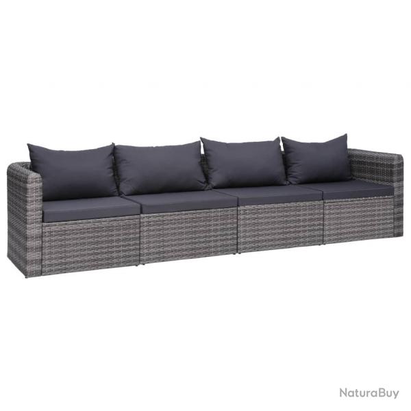 Meuble de jardin 4 pcs avec coussins Gris Rsine tresse