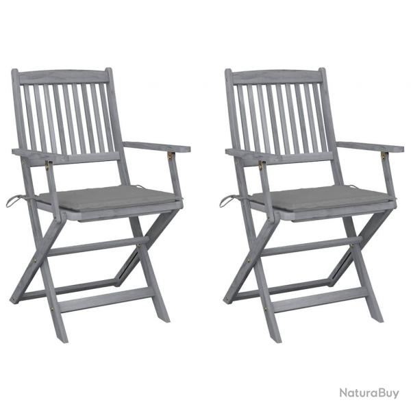 Chaises pliables d'extrieur lot de 2 et coussins Bois d'acacia