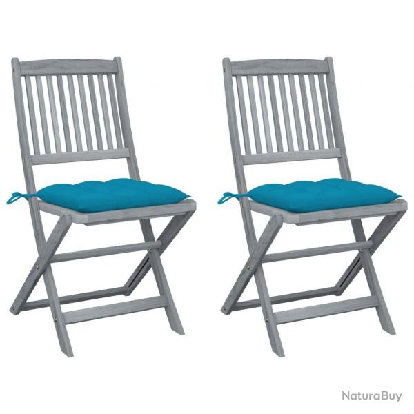 Chaises pliables d'extrieur lot de 2 et coussins Bois d'acacia