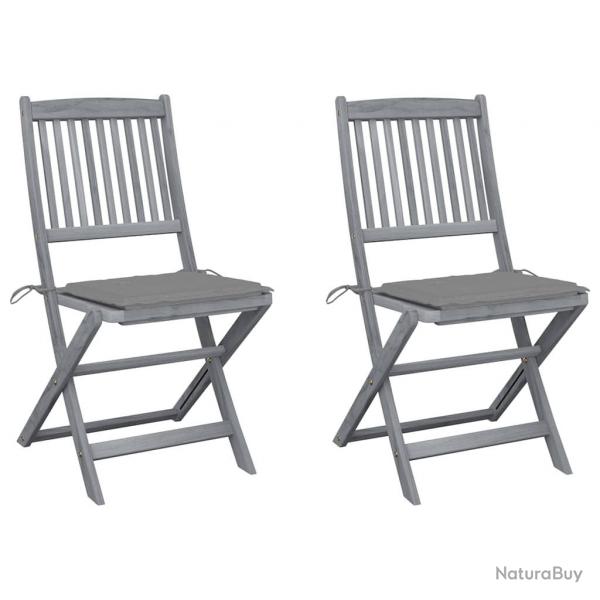 Chaises pliables d'extrieur lot de 2 et coussins Bois d'acacia