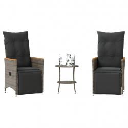 Ensemble de bistro 3 pcs avec coussins gris résine tressée