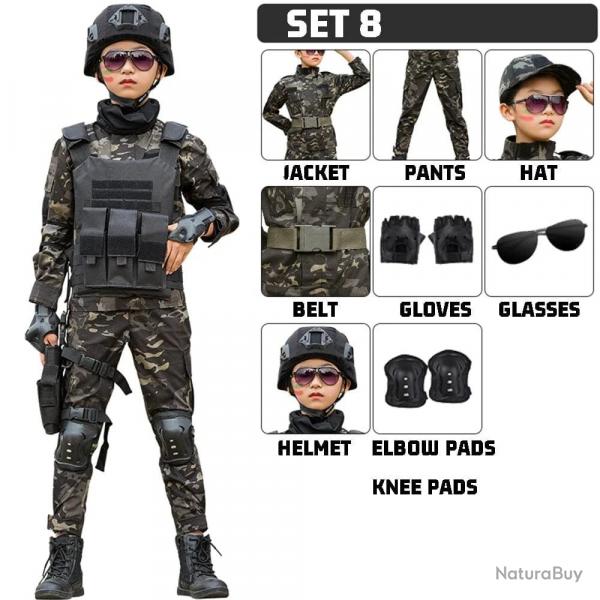 Kids Military Tactical Training Uniform Set Children Camouflage Top Pants Suit Boys Girls Special Fo