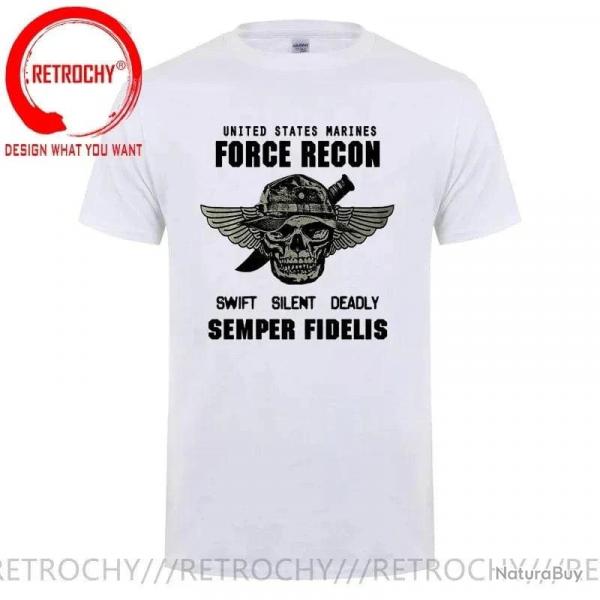 USMC T-shirt US Marines Semper Fidelis Devil Dog Military Force Recon Tshirt Men Cotton Tees Streetw