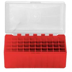 BOITE DE RANGEMENT ROUGE COUVERCLE TRANSPARENT 50 MUNITIONS CAL 357 MAG