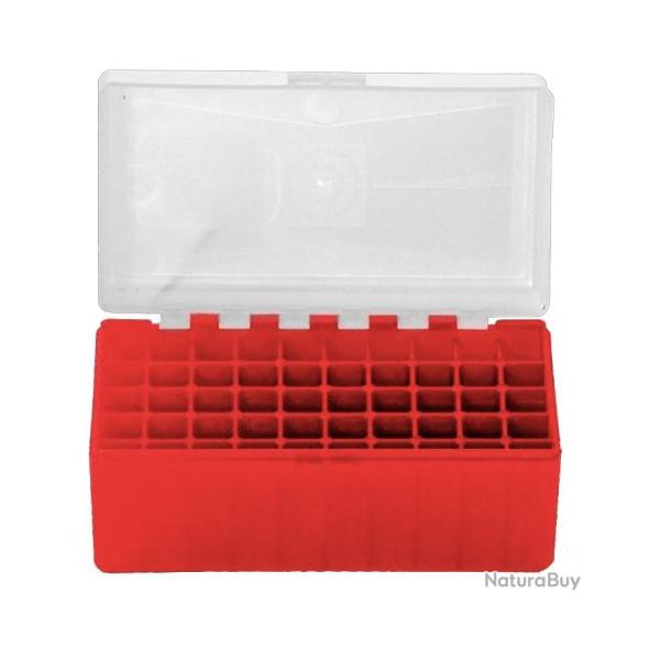 BOITE DE RANGEMENT ROUGE COUVERCLE TRANSPARENT 50 MUNITIONS CAL 357 MAG
