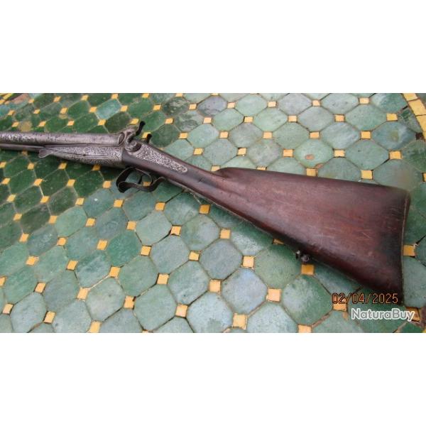 fusil chasse Bringer Paris grav de partout canon faux Damas cal16 /65  broche  ensemble piqu