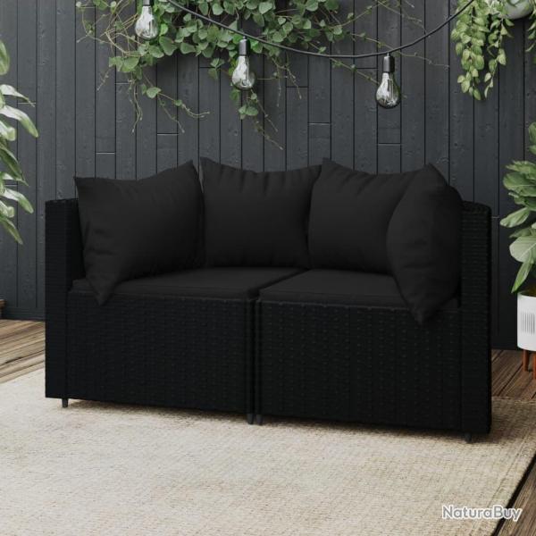 Canaps d'angle de jardin et coussins 2pcs Noir Rsine tresse