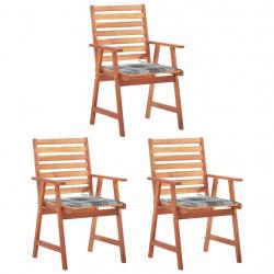 Chaises à manger d'extérieur lot de 3 et coussins Acacia massif