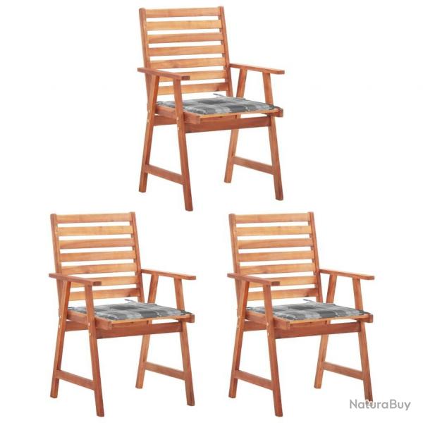 Chaises  manger d'extrieur lot de 3 et coussins Acacia massif
