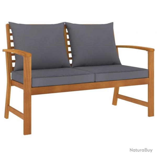 Banc de jardin 120cm et coussin gris fonc Bois solide d'acacia