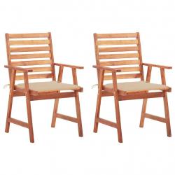 Chaises à manger d'extérieur lot de 2 et coussins Acacia massif