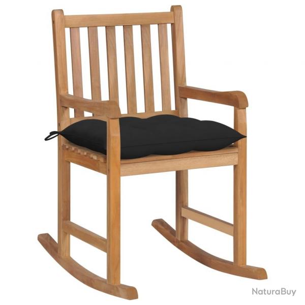 Chaise  bascule avec coussin noir Bois de teck solide