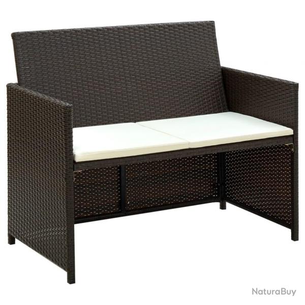 Canap de jardin  2 places avec coussins Marron Rsine tresse