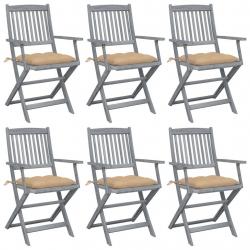 Chaises pliables d'extérieur lot de 6 et coussins Bois d'acacia