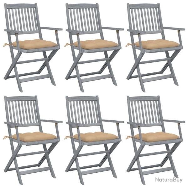 Chaises pliables d'extrieur lot de 6 et coussins Bois d'acacia