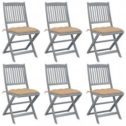 Chaises pliables d'extérieur lot de 6 et coussins Bois d'acacia