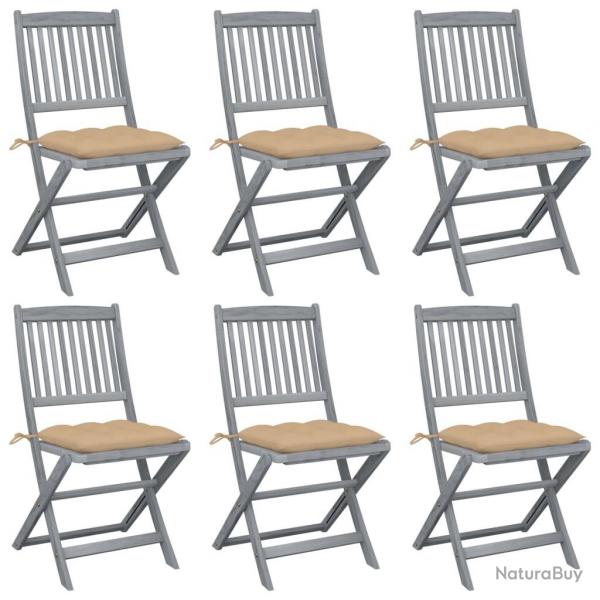 Chaises pliables d'extrieur lot de 6 et coussins Bois d'acacia