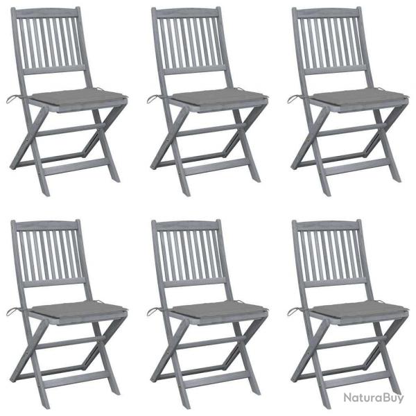 Chaises pliables d'extrieur lot de 6 et coussins Bois d'acacia