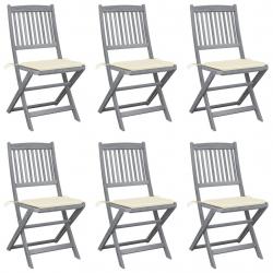Chaises pliables d'extérieur lot de 6 et coussins Bois d'acacia