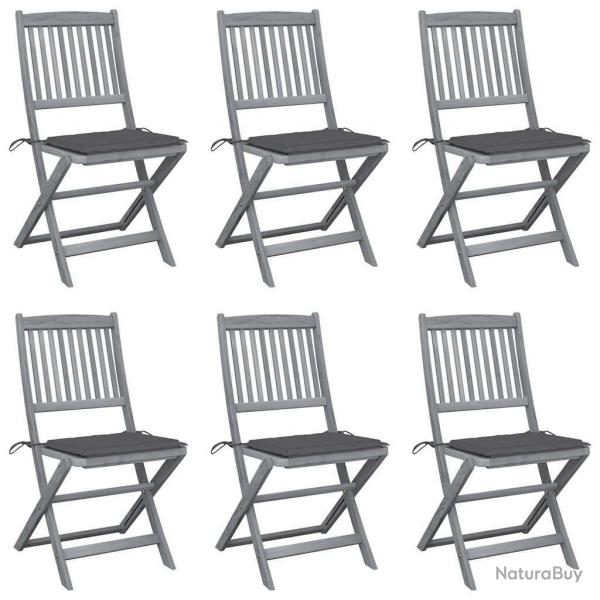 Chaises pliables d'extrieur lot de 6 et coussins Bois d'acacia