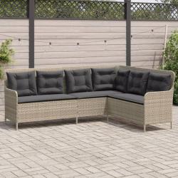 Canapé de jardin avec coussins forme de L gris clair poly rotin