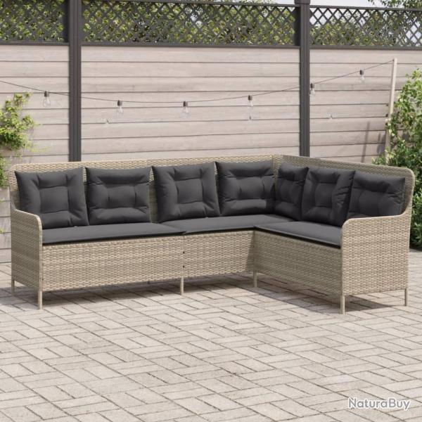Canap de jardin avec coussins forme de L gris clair poly rotin