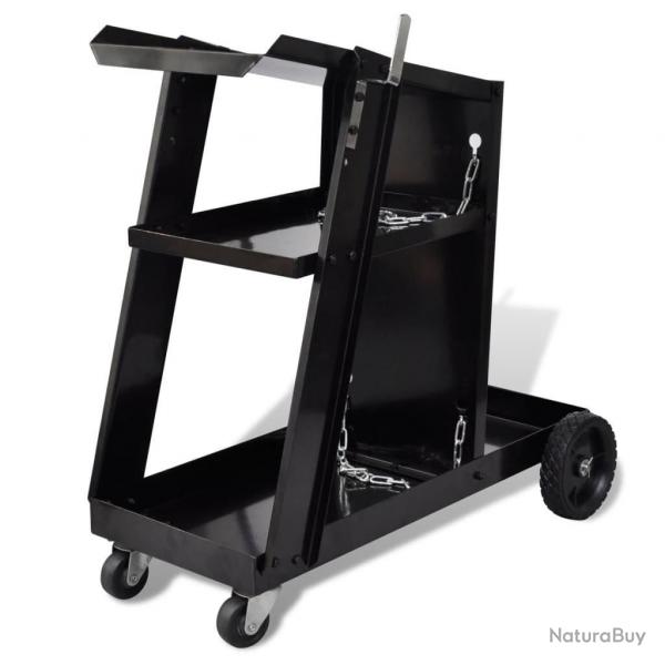 Chariot de soudage avec 3 tagres d'atelier Noir