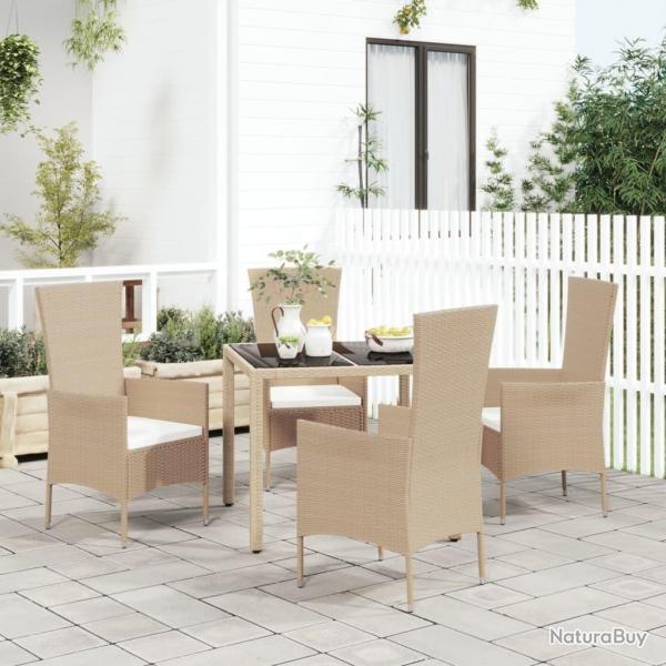 Ensemble  manger de jardin avec coussins 5pcs Beige poly rotin