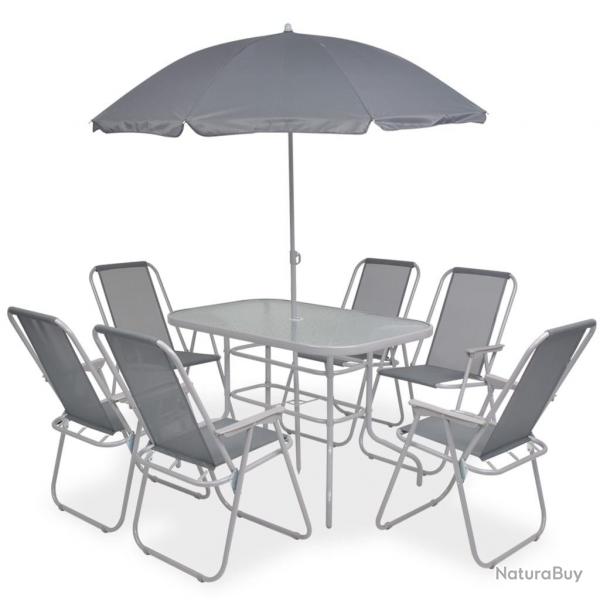 Ensemble  manger d'extrieur 8 pcs Acier et textilne Gris