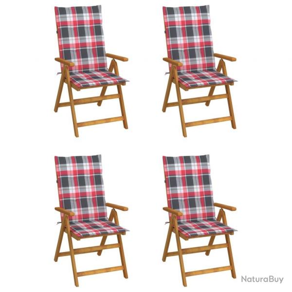 Chaises inclinables de jardin lot de 4 et coussins Bois acacia