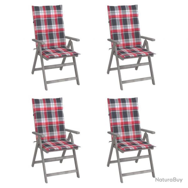 Chaises inclinables de jardin lot de 4 et coussins Bois acacia