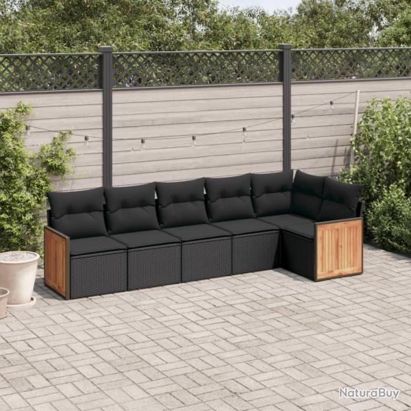 Salon de jardin 6 pcs avec coussins noir rsine tresse