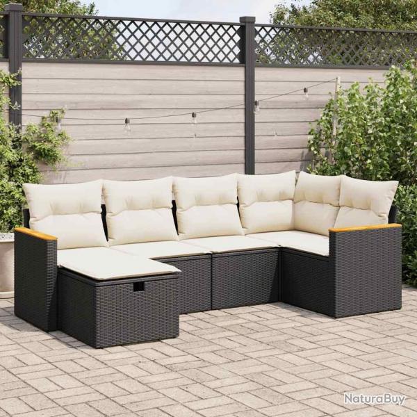 Salon de jardin 6 pcs avec coussins noir rsine tresse