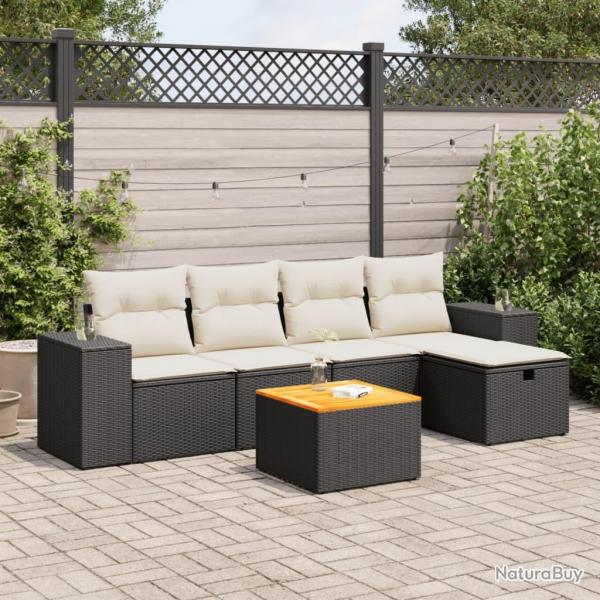 Salon de jardin 6 pcs avec coussins noir rsine tresse