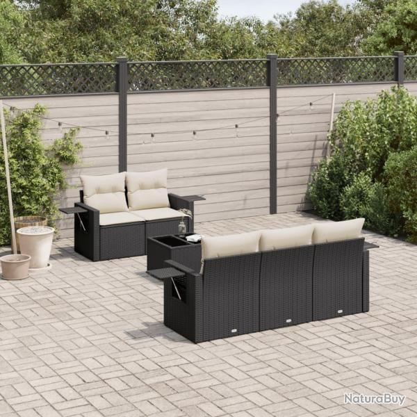 Salon de jardin 6 pcs avec coussins noir rsine tresse